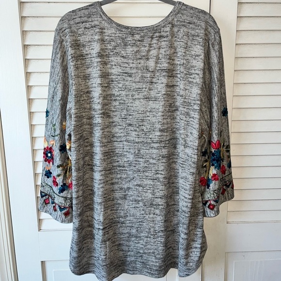 NWT Anthropologie Fig & Flower Cardigan Sweater 3X Gray Marled Embroidered Boho - Picture 5 of 7